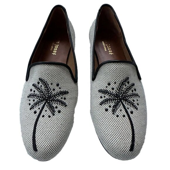 Jon Josef Women’s Palm Tree Embroidery Natural Linen Loafer Flat-New Size 7.5 - Picture 2 of 5